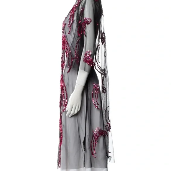 New w/tags LIBERTINE Elegance Meets Hip! Pink SequinSheer Black Robe OS - Picture 2 of 6